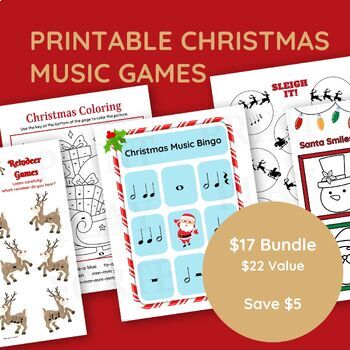 Preview of Christmas Printable Music Activity Bundle Elementary Music Holiday Game Activity