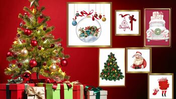 Christmas Printable Wall Art,Christmas Prints Set of 15,Red Christmas ...