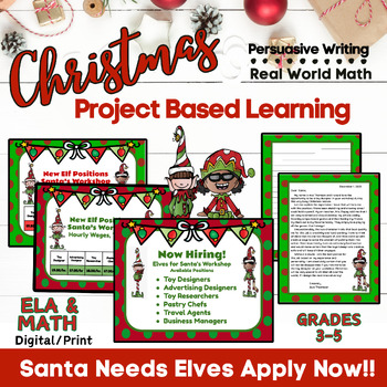 Preview of Christmas Project Based Learning Persuasive Writing & Math 3rd 4th 5th Grades