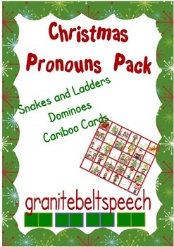 Christmas Pronouns Pack - Cariboo, Snakes & Ladders, Dominoes | TpT