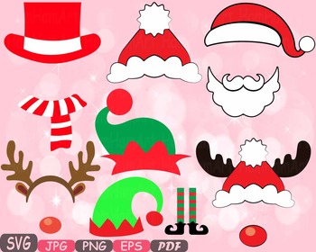 Preview of Christmas Props Party Booth clipart Santa Claus beard reindeer hat horns -5p