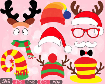 Preview of Christmas Props Party Booth clipart Santa Claus beard reindeer hat horns -8p