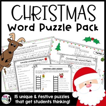 Preview of Fun Christmas Puzzles Pack - Winter Holiday Party Activities or Fast Finishers