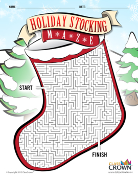 Preview of Christmas Maze - Stocking Maze - Holiday Puzzles, Games - B&W Print Ready