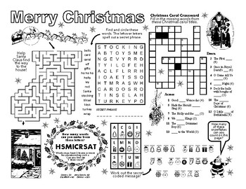 Christmas, Puzzle Placemat, Crossword, Puzzles, Activity Sheet US English