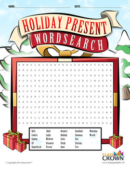 Preview of Christmas Word Search - Present Word Search - Puzzles, Games - B&W Print Ready