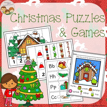 Christmas Puzzles and Games Center Activities by Three Little Homeschoolers