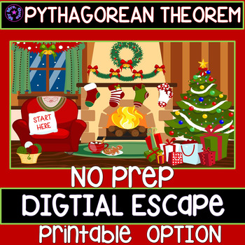 Preview of Christmas Pythagorean Theorem Digital Escape Room or Low Prep Task Cards
