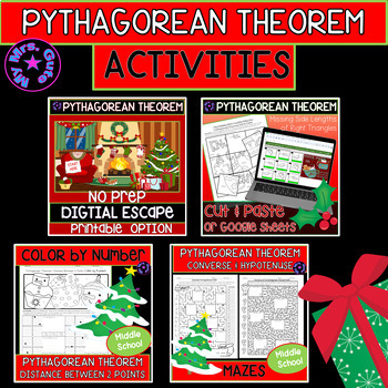 Preview of Christmas Pythagorean Theorem Math Activity Worksheets and Digital Bundle