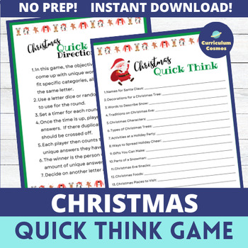 Preview of Christmas Quick Think Game for Teachers, Staff, and Students