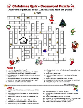 Christmas Quiz - Crossword Puzzle (Question Words, Definitions) by Agamat