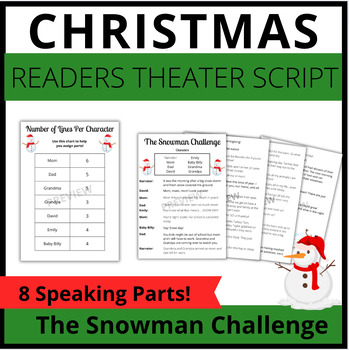Preview of Christmas Readers Theater Script The Snowman Challenge NO PREP