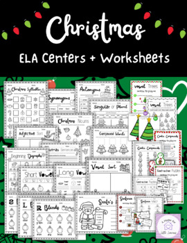 Preview of Christmas Reading Centers and Worksheets | December ELA First Grade