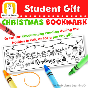 Preview of Christmas Reading Coloring Bookmark, Student Gift, Library No Prep