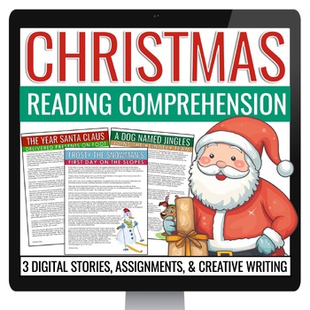 Preview of Christmas Reading Comprehension Assignments, Stories, and Writing - Digital