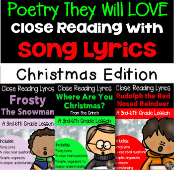 Preview of Christmas Reading Comprehension Close Reads Using Lyrics: Bundle