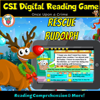Preview of Christmas Reading Comprehension Digital Mystery Resource Escape Game Rudolph