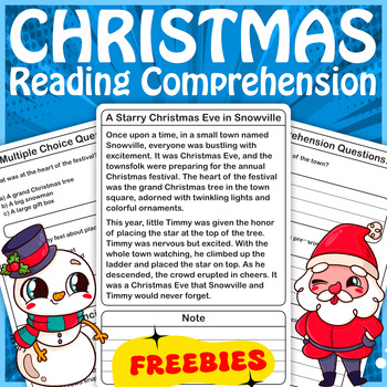 Preview of Christmas Reading Comprehension Passage Activities with Questions ( FREEBIES )
