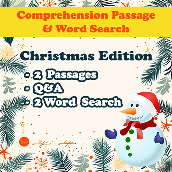 Preview of Christmas Reading | Comprehension Passage, Questions, and Word Search | Freebies
