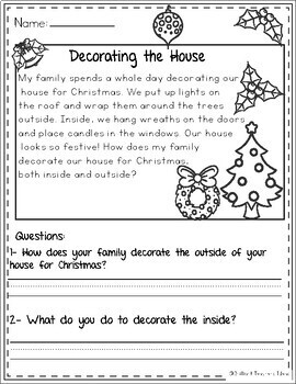 Christmas Reading Comprehension Passages and Questions First Grade