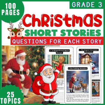 Preview of Christmas Reading Comprehension Short Stories and Questions for Grade 3