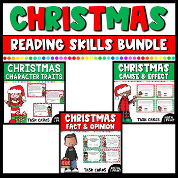 Preview of Christmas Reading Skills Task Card Bundle | Digital & Print