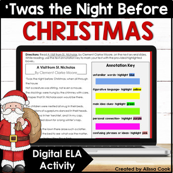 Preview of Christmas Reading and ELA Digital Activities | Twas the Night Before Christmas