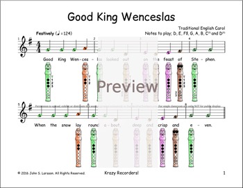 Christmas Recorder Sheet Music - Good King Wenceslas | TpT
