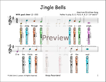 Jingle Bells  Recorder Sheet Music with Notes and Piano Backing