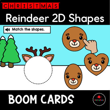 Preview of Christmas | Reindeer 2d Shape Matching BOOM CARDS™