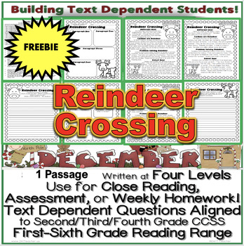 Preview of Christmas Reindeer FREEBIE Reading LEVELED Comprehension Passages CCSS Aligned