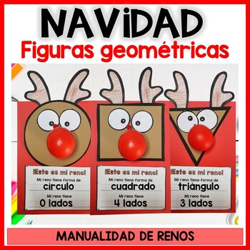 Preview of Christmas Reindeer Shapes in Spanish  | Figuras geométricas reno Navidad