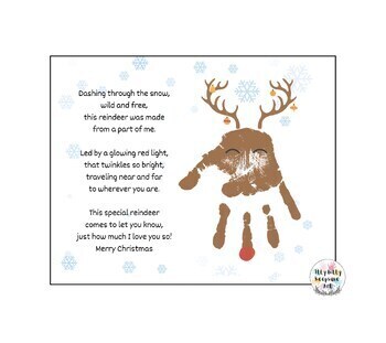 Preview of Christmas Reindeer Winter Poem Handprint Craft Printable Template