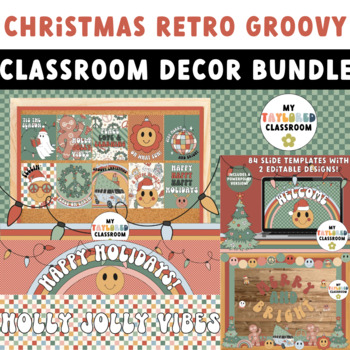 Preview of Christmas Retro Groovy Classroom Decor Bundle