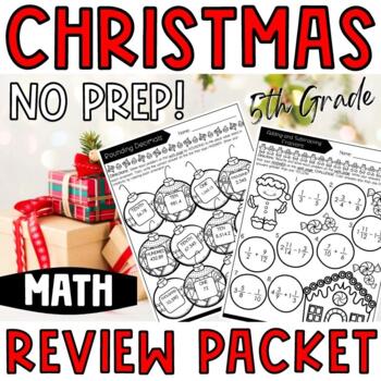 Preview of Christmas Review Packet Math 5th Grade | NO PREP | Math Worksheets