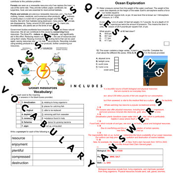 Earth Science Reading Ocean Exploration Natural Resources Grade 5 6