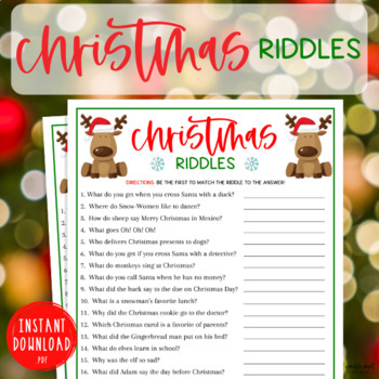 Christmas Riddles Activity | Holiday Seasonal Brain Break Game ...