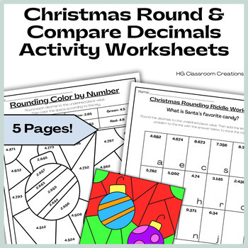 Preview of Christmas Round & Compare Decimals Activity Worksheets & Color by Number