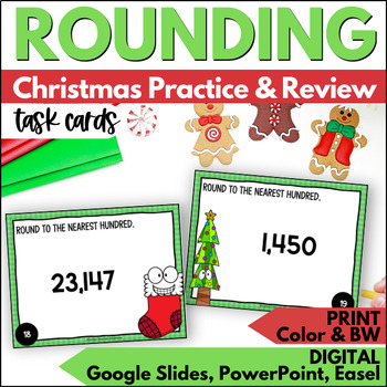 Preview of Christmas Rounding Task Cards - December Holidays Practice & Review Activities