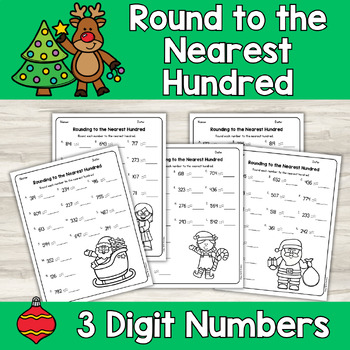 Preview of Christmas Rounding to the Nearest Hundred | 3 Digit Numbers Bundle | 2nd Grade