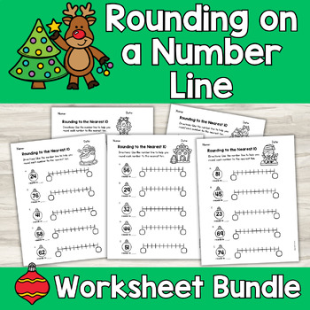 Preview of Christmas Rounding to the Nearest Ten on a Number Line | 2 Digit Numbers Bundle