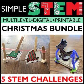 Preview of Christmas STEM Challenge Bundle | 5 Holiday STEAM Activities December Santa