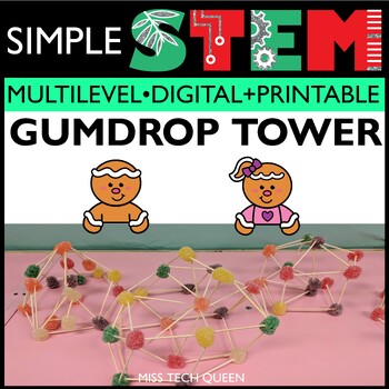 Preview of December STEM Challenge Holiday Gingerbread House Gum Drop Activity Christmas
