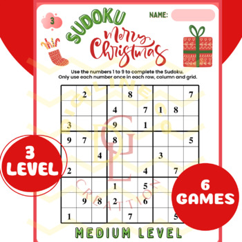 Preview of Christmas SUDOKU Math Logic game Puzzles worksheets middle high school 8th 9th