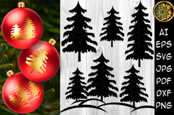 Preview of Christmas SVG Pine Tree Clipart Design Decorative Elements set 2