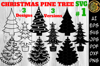 Preview of Christmas SVG Pine Trees 3 Designs 3 Versions Clipart Set 1