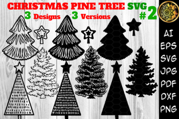 Preview of Christmas SVG Pine Trees 3 Designs 3 Versions Clipart Set 2