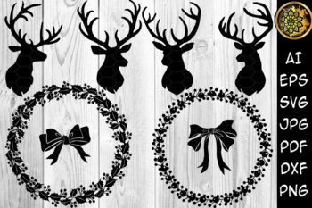 Preview of Christmas SVG Reindeer - Wreath Clipart