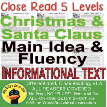 Preview of Christmas & Santa FACTS CLOSE READING 5 LEVEL PASSAGES Main Idea Fluency & More!