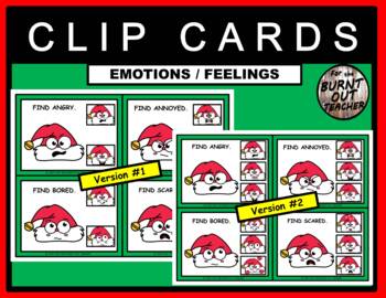 Preview of Christmas Santa Hat Emotions Feelings Matching Clip Cards Matching Task Centers